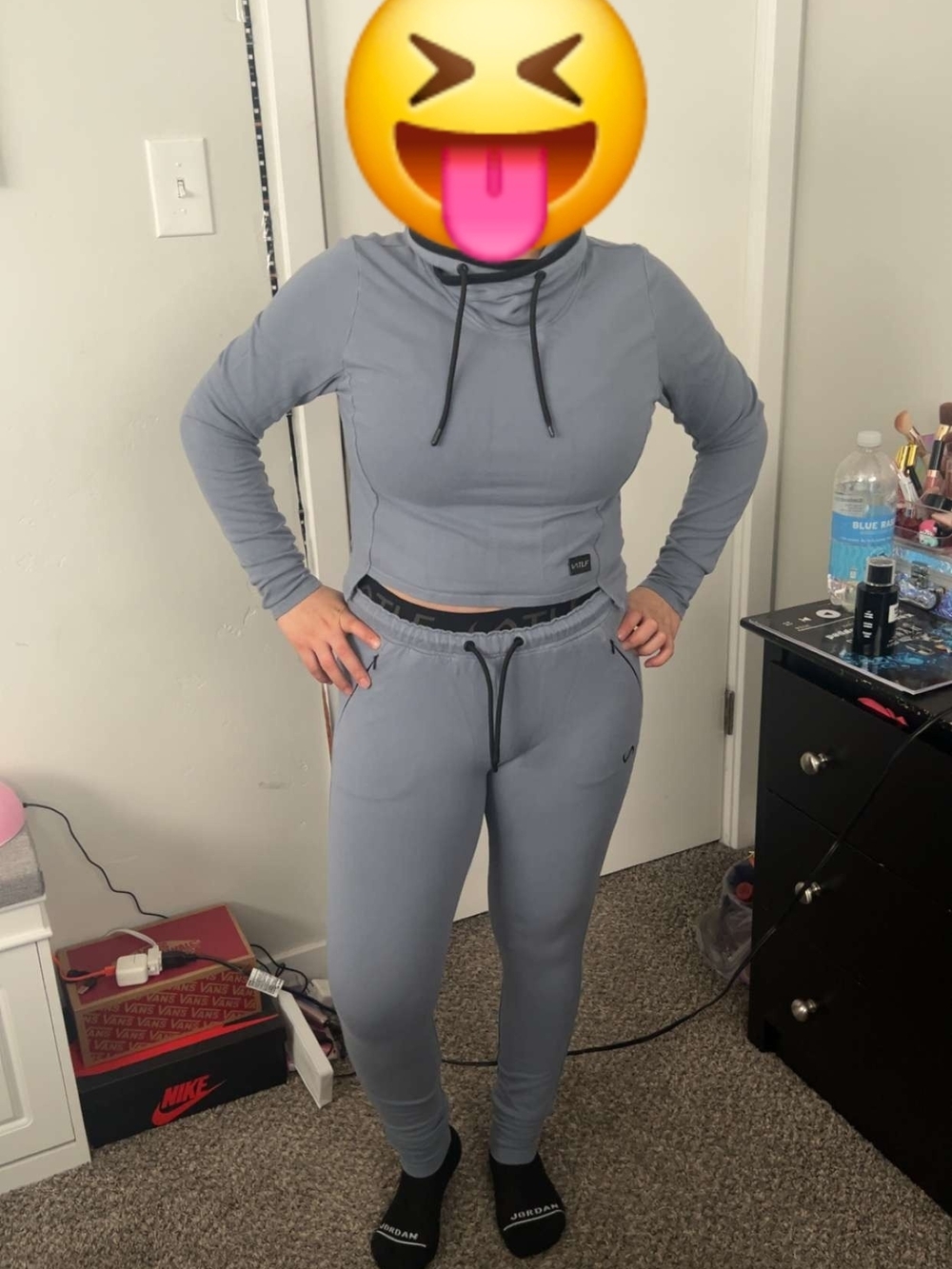 Cropped Hooded Jogger Set in Light Gray - Track Pants & Hooded Top
